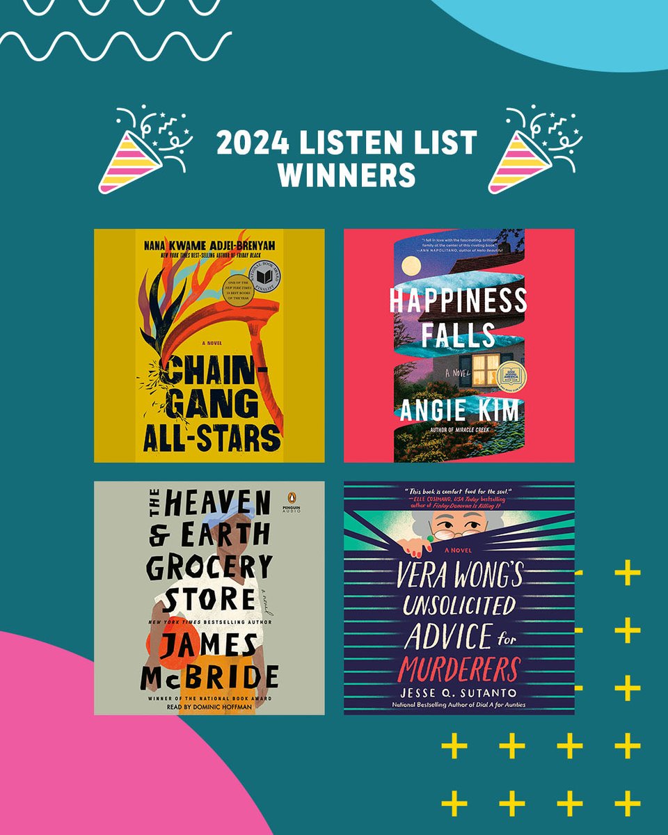 @ALALibrary @ala_rusa @penguinrandom @PantheonBooks @BerkleyPub @riverheadbooks @HogarthBooks @NK_Adjei @AaronSGoodson @HelloMLC @AngieKimWriter @SeanPatrickHop Congratulations to our 2024 RUSA Listen List Winners!🎉 ⭐ THE HEAVEN & EARTH GROCERY STORE by James McBride, narrated by Dominic Hoffman ⭐ VERA WONG’S UNSOLICITED ADVICE FOR MURDERS by Jesse Q. Sutanto, narrated by Eunice Wong