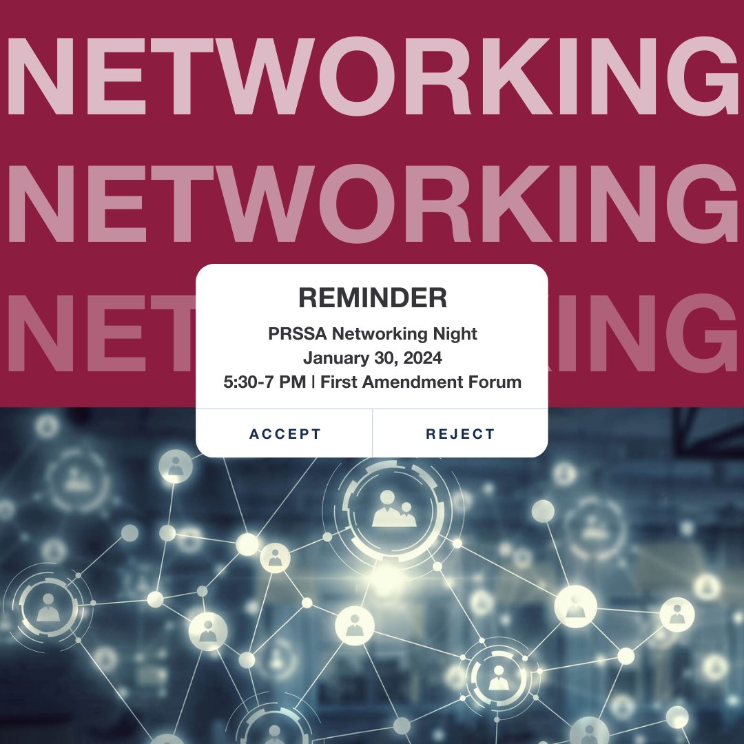 🚨 Reminder: PRSSA Networking Night is next Tuesday!

🔗 RSVP now at bit.ly/PRSSANetwrkNig…

This event is sponsored by <a href="/PRSAPhoenix/">PRSA Phoenix</a>! Hear from panelists, connect with professionals &amp; gain insight into different industries! 🌟

*This event is open to PRSSA members ONLY!*
