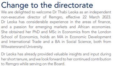 MaanoMadima's tweet photo. Director fees Thabi Leoka received recently: 

Remgro Ltd: R103k* (FY23)
Netcare: R582k (FY22) and R809k (FY23)^
Anglo American Platinum Ltd: R1 036 880 (FY22) and R948 342 (FY21)

*appointed 22 Mar 2023, year end was 30 Jun 2023.

^resigned 8 Mar 2023. Appointed 1 Jan 2022 https://t.co/eZY296nu1i