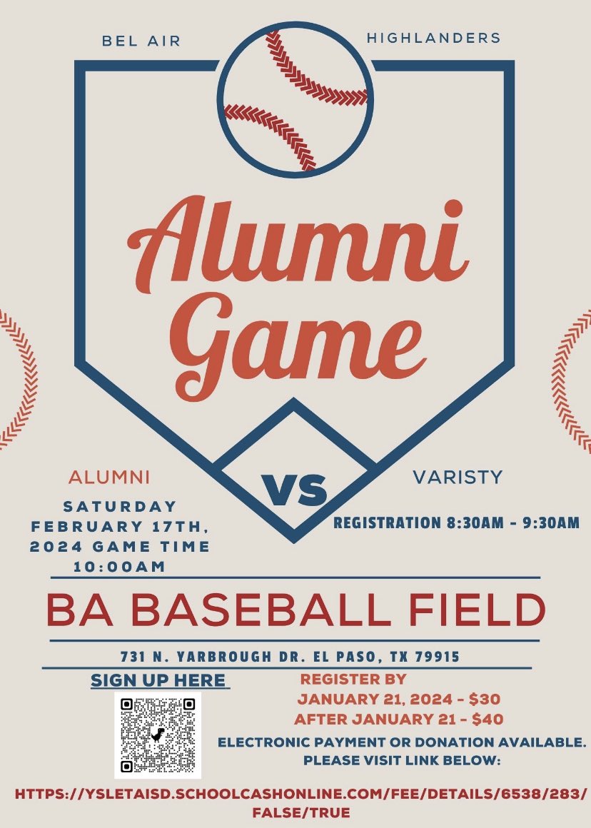 Update Flyer for this year’s Alumni Game. Bel Air Baseball looks forward to seeing everyone in attendance. ⚾️