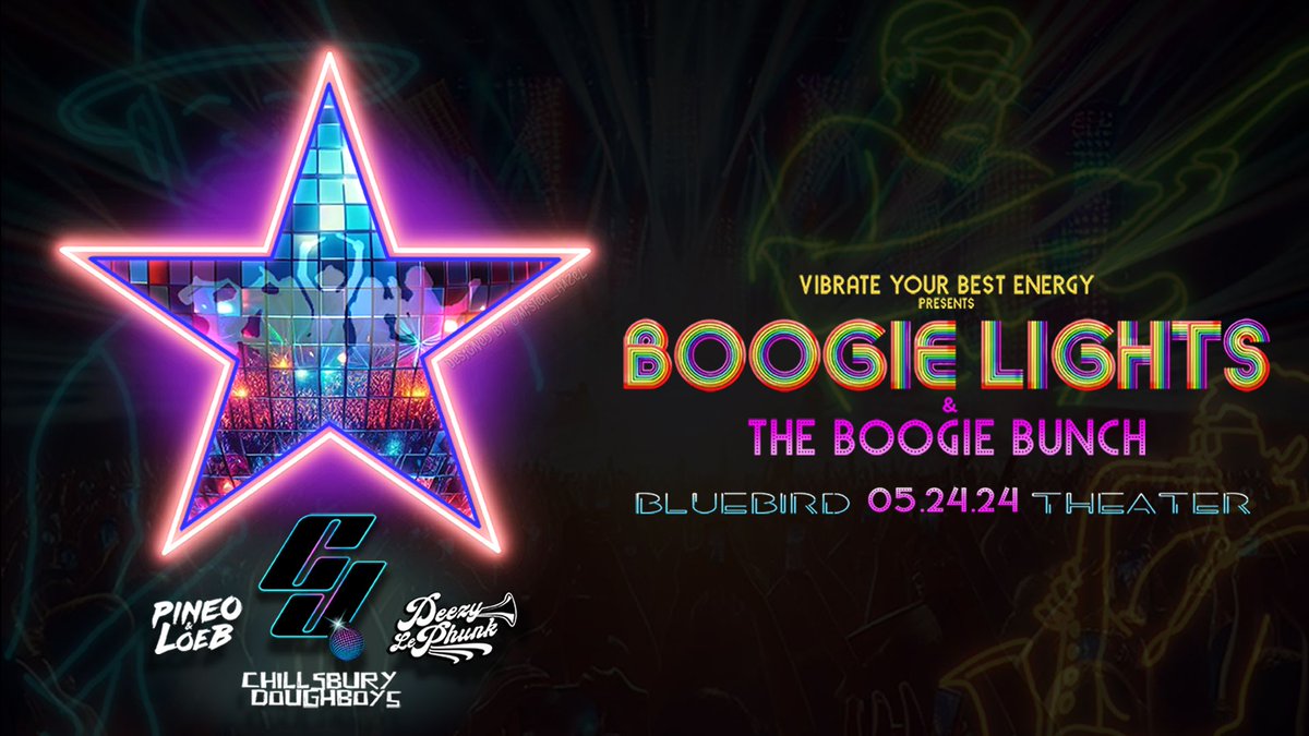 ⭐️SHOW ALERT!🪩

Join us for Boogie Lights and the Boogie Bunch with CJ., Pineo &amp; Loeb, Deezy Le Phunk, &amp; Chillsbury Doughboys on May 24th at The Bluebird Theater!

Pre-Sale: Jan 24 at 10a MT –  Jan 25 at 10p MT
Pre-Sale Password: DISCO
Tickets:  loom.ly/3aH39Vw
#PGUpdate