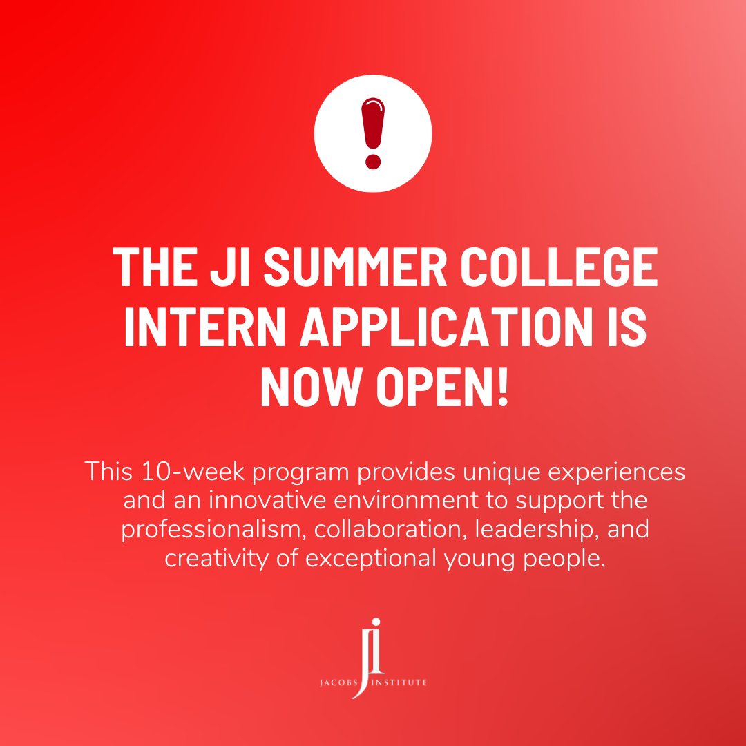 Applications are now open!!! 🚨

This summer, we're accepting interns for the following positions: 
1) Engineering
2) Communications
3) Education

jacobsinstitute.org/careers/intern…

Apply by 11:59PM on 2/19/2024.

#JI #SummerInternship #BuffaloInternship #STEM #STEAM #ComeInnovateWithUs