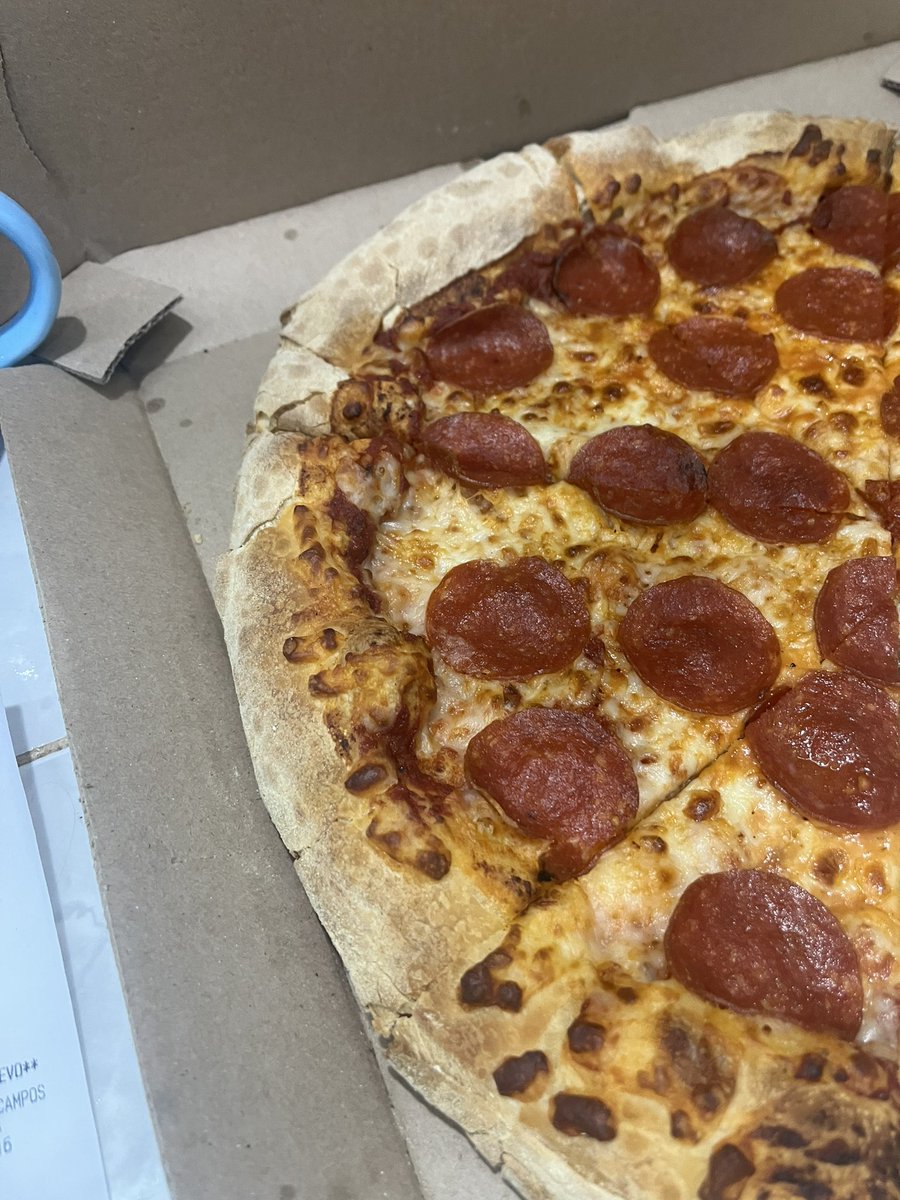 virirvra's tweet photo. Imagínate que estás en tu casa con frío y se te antoja pedir una picsita bien rica de dominos, ves las de sartén, se le antoja también a tu hermana por que recuerdan que están bien esponjosas, le agregas tocino, jamón y ordenas.
Se escucha el repartidor y te llega: 🥲 @dominosmx https://t.co/24NOnstQiz