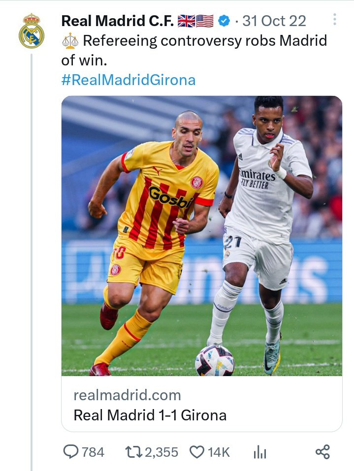 bensonsforjerry's tweet photo. So Madrid are officially allowed to say they were robbed by referees but if another club's player says it against Madrid they face a 12 match ban https://t.co/nF7DXpkFrG