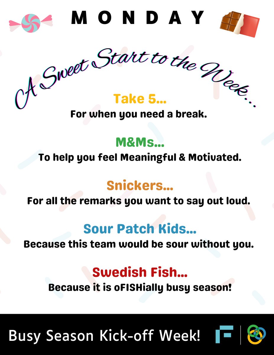 FustCharlesFirm's tweet photo. A Sweet Start to the Week! Today we kicked off our week of treats and surprises to get our team amped up for Busy Season! https://t.co/i6R3G2Boov