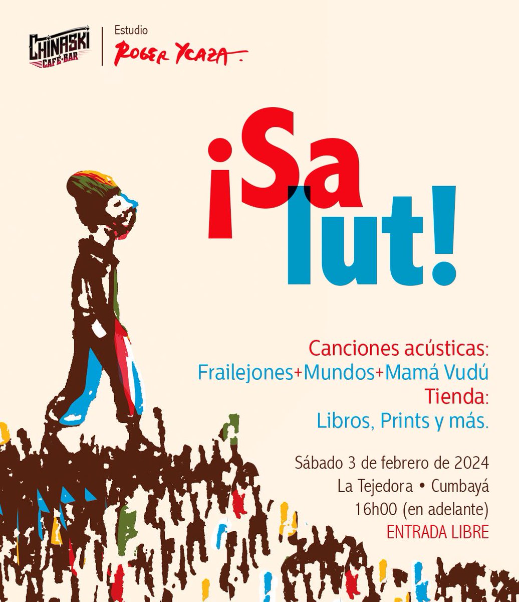 Nos vemos este sábado 3 de febrero, para darnos un abrazo y brindar con un gran ¡Salut! ♥️💜💙💛💚 Tendremos algunas sorpresas, entre ellas un show acústico junto a Roger Ycaza, libros y prints a la venta ¡Los esperamos! #ecuador #ilustracion #musica