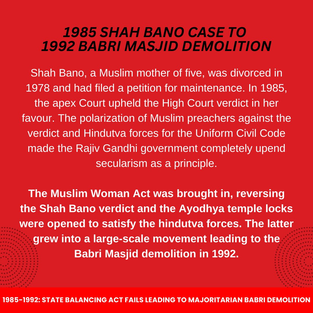 bmm_tweets's tweet photo. The events leading up to Babri demolition, secularism was no longer a separation of state and religion. Religion became very much a part of civil affairs and the Courts hoped that the State would at least maintain neutrality by not mixing Politics and Religion https://t.co/5yvwE3jiLC