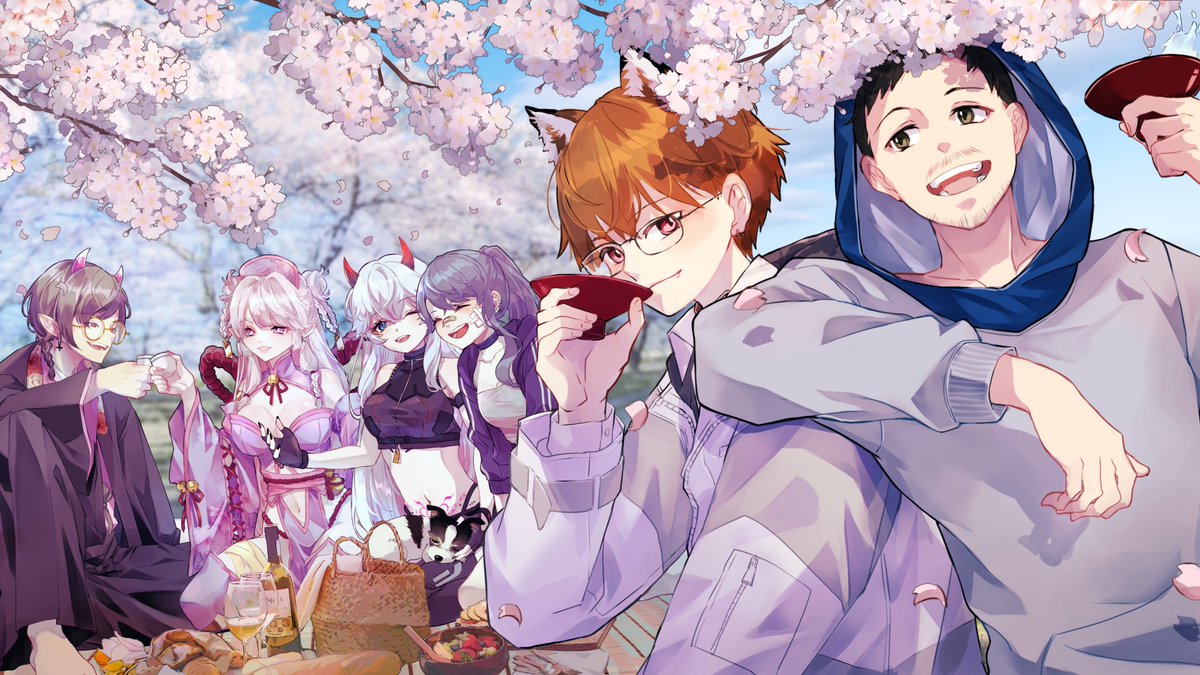 Hawuu_'s tweet photo. Dude I forgot to post the winter skeb but look at our spring family photo <3 
Skeb from @lc_jam YOU'RE THE BEST 
L-->R: @Oni_Milker @MonstaVT me 🫰@CaptainJFaust  @DaOneToo  @itakutwitch https://t.co/tkViHF6nJ4