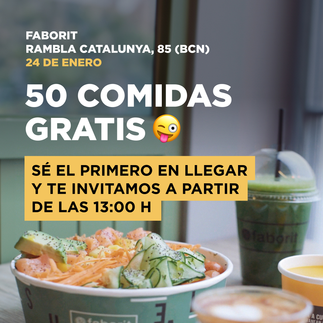Faborit's tweet image. ¡Nuevo Faborit en Rambla Catalunya, 85 (BCN)! 🎉Ven a conocerlo el miércoles 24 de enero. Los primeros 50 en llegar a partir de las 08:30h tienen gratis un Menú desayuno tradicional. Y los 50 primeros a partir de la 13h tendrán un Menú ensalada o Menú panino.