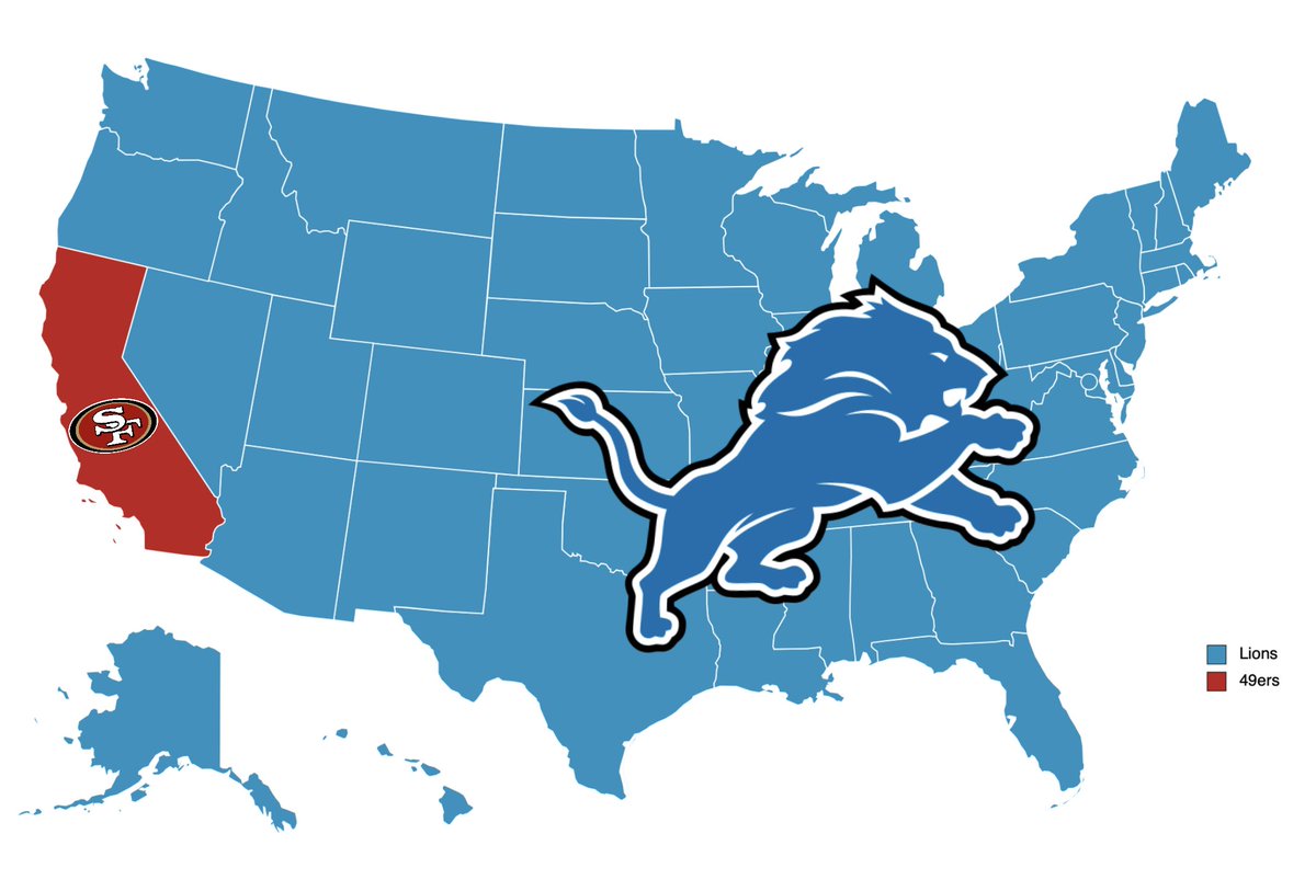 A map of who America is rooting for in the NFC Championship: