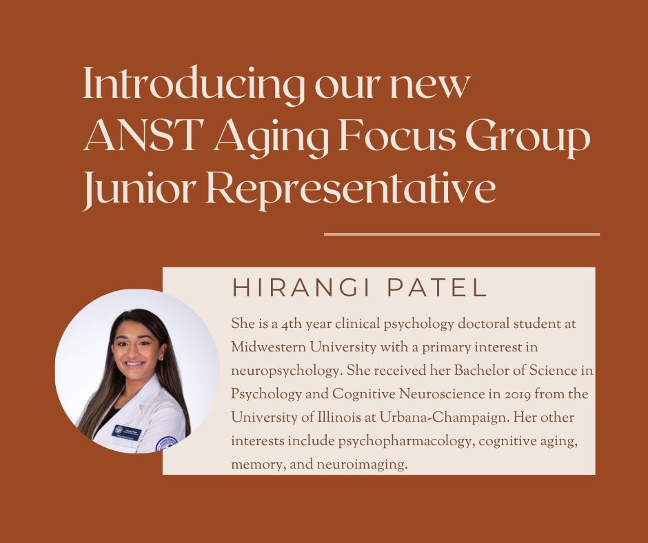 DIV40ANST (@div40anst) on Twitter photo It is our pleasure to introduce our NEW <a href="/ANSTAgingGroup/">ANST Aging Focus Group</a> junior representative, Hirangi Patel! It is our pleasure to introduce our NEW <a href="/ANSTAgingGroup/">ANST Aging Focus Group</a> junior representative, Hirangi Patel!