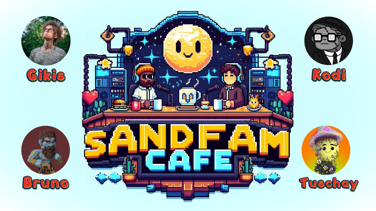Sandfam Cafe (@sandfamcafe) on Twitter photo Welcome to the Sandfam Cafe ☕
The show is back and will be co-hosted by this incredible line-up of Creators: <a href="/KodiZene/">Kodi Zene 🐺</a>, <a href="/TuschayStudios/">Tuschay🍄</a>, <a href="/DeividasGikis/">Gikis</a> and <a href="/IceAgeTPM/">IceAge</a>
Join us at 9pm UTC 25th Jan at the coffee table for a good <a href="/TheSandboxGame/">The Sandbox</a> talk!
twitch.tv/sandfam_cafe Welcome to the Sandfam Cafe ☕
The show is back and will be co-hosted by this incredible line-up of Creators: <a href="/KodiZene/">Kodi Zene 🐺</a>, <a href="/TuschayStudios/">Tuschay🍄</a>, <a href="/DeividasGikis/">Gikis</a> and <a href="/IceAgeTPM/">IceAge</a>
Join us at 9pm UTC 25th Jan at the coffee table for a good <a href="/TheSandboxGame/">The Sandbox</a> talk!
twitch.tv/sandfam_cafe