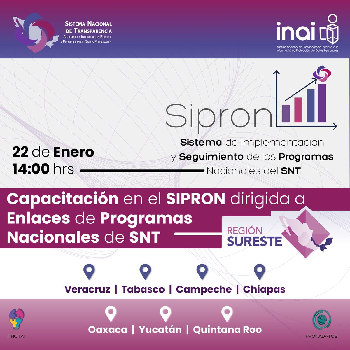 Sistema Nacional de Transparencia (@conaip_snt) on Twitter photo Hoy arranca en el #SNT las jornadas de capacitación sobre actualizaciones y mejoras al Sistema de Implementación y Seguimiento de los Programas Nacionales (SIPRON)
La capacitación en línea inicia a las 11:30am para enlaces de programas nacionales pertenecientes a la <a href="/NorteSNT/">Región Norte SNT</a> Hoy arranca en el #SNT las jornadas de capacitación sobre actualizaciones y mejoras al Sistema de Implementación y Seguimiento de los Programas Nacionales (SIPRON)
La capacitación en línea inicia a las 11:30am para enlaces de programas nacionales pertenecientes a la <a href="/NorteSNT/">Región Norte SNT</a>