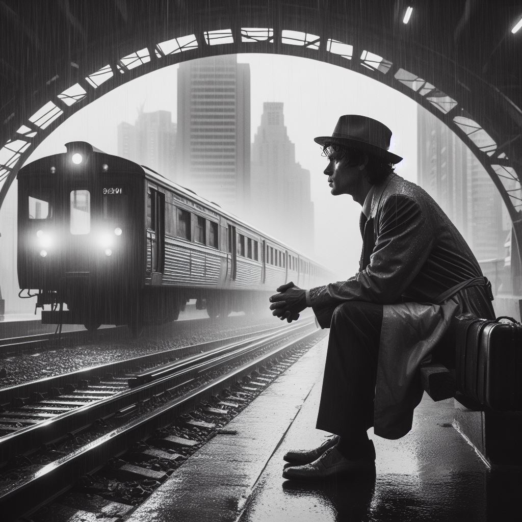 gamepapi_ai_pix's tweet photo. I like pictures with a film noir feel. This time I imagined a man waiting at an Elevated Trin station in a big American city while it is raining. I love this vibe!

#aiimage #AIArtwork #BingAI #DALLE3 #USA #elevatedtrain #filmnoir #rain https://t.co/6n6ff9WOU8