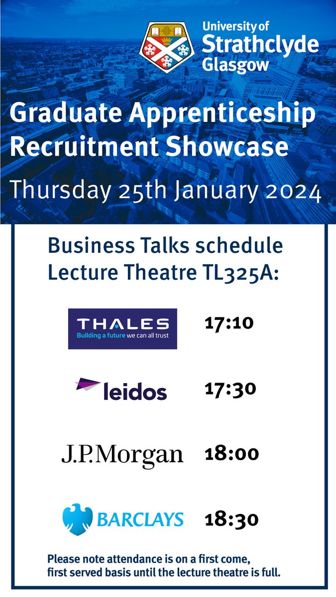 This Thursday, we will be welcoming over 20 businesses to our fabulous Learning and Teaching Building to showcase their Graduate Apprenticeship vacancies 🙌

School and college leavers - get this is your diary 😉

Still time to sign up ➡ shorturl.at/vBL56