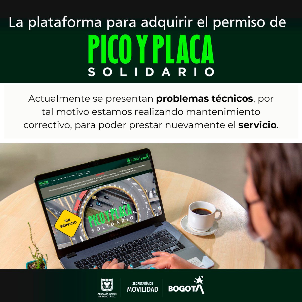 SectorMovilidad's tweet photo. ⚠️ ¡ATENCIÓN! ⚠️

En estos momentos la página web 💻 que permite realizar el trámite de Pico y Placa Solidario, presenta 🚧 problemas técnicos. Estamos trabajando para solucionarlo. 

Agradecemos la comprensión. 🫱🏼‍🫲🏽 https://t.co/rYr5jkKbQi