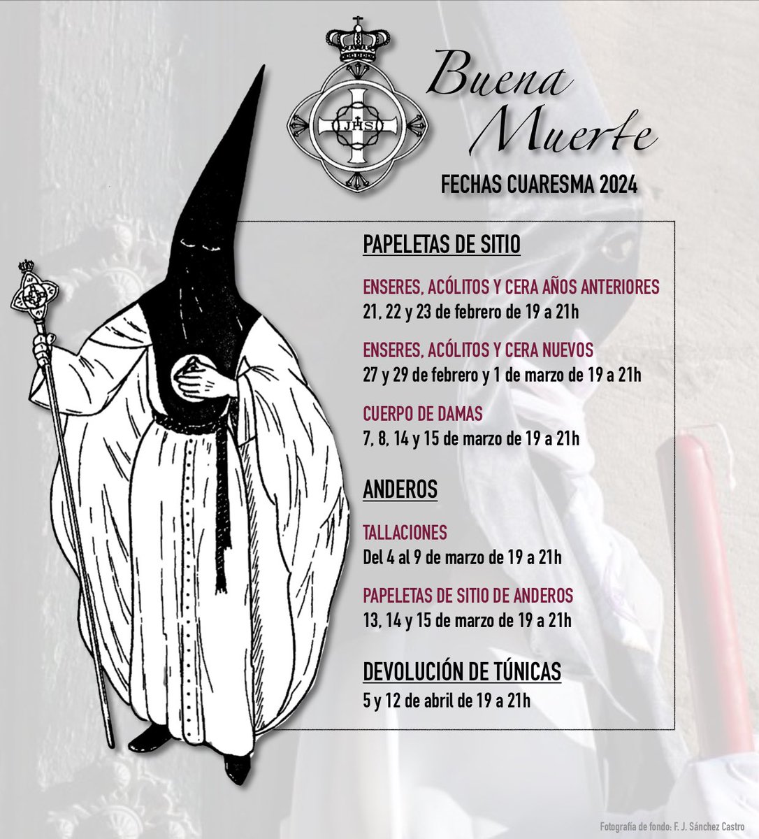 Buenamuertejaen's tweet photo. CUARESMA | Calendario para la retirada de las papeletas de sitio y demás preparativos de cara al Miércoles Santo.

📍 La Casa de Hermandad se encuentra ubicada en la calle Espiga n.º 7 bajo. https://t.co/7P5ylALTIH