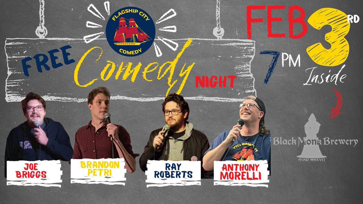 Next show at Black Monk Brewery Saturday Feb 3rd from 7-9. Great line up and FREE! #erie #eriepa #eriecomedy