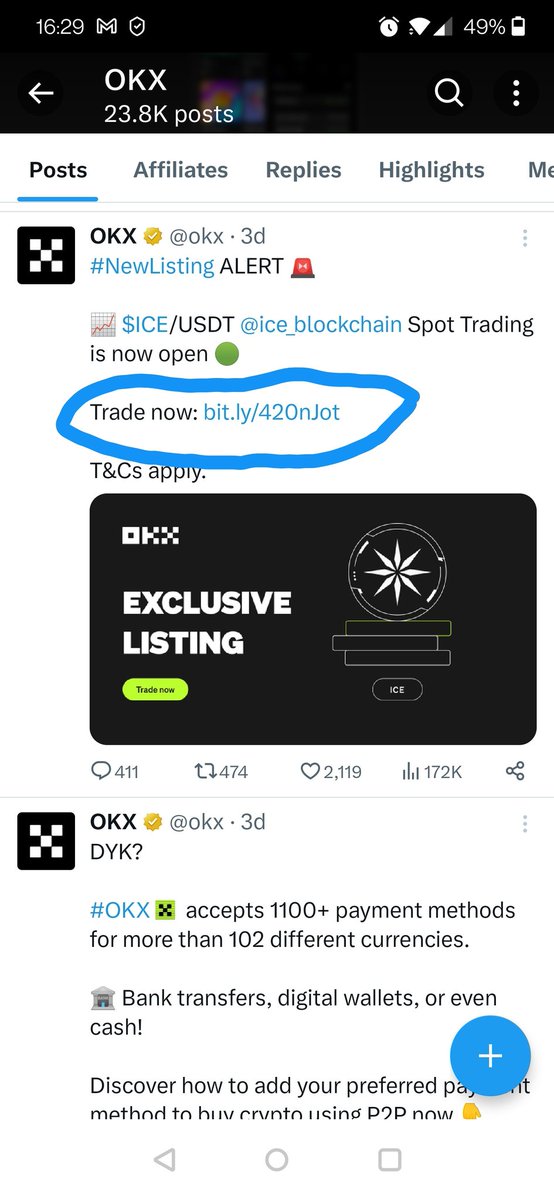 bkquenum's tweet photo. @OneDollarMeme @ice_blockchain @okx OKX UID:84329646040162304
Country: Ghana
Could not find ICE/USDT for spot trading. I have to go to OKX X account to click on the trading link before getting access to the coin. https://t.co/2q7dzODfx9
