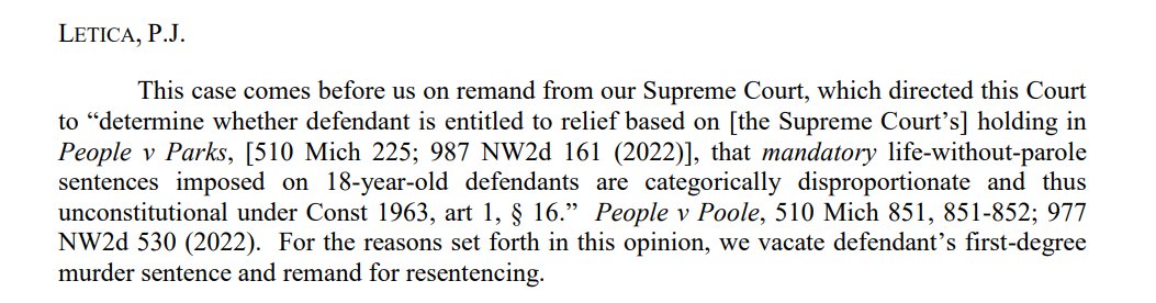 📣More great news! Michigan Court of Appeals extended constitutional protection to 18 year olds. They must receive individualized sentenced as opposed to mandatory life without parole. Statewide, about 300 people will be resentenced. #SecondChances courts.michigan.gov/48ec51/siteass…