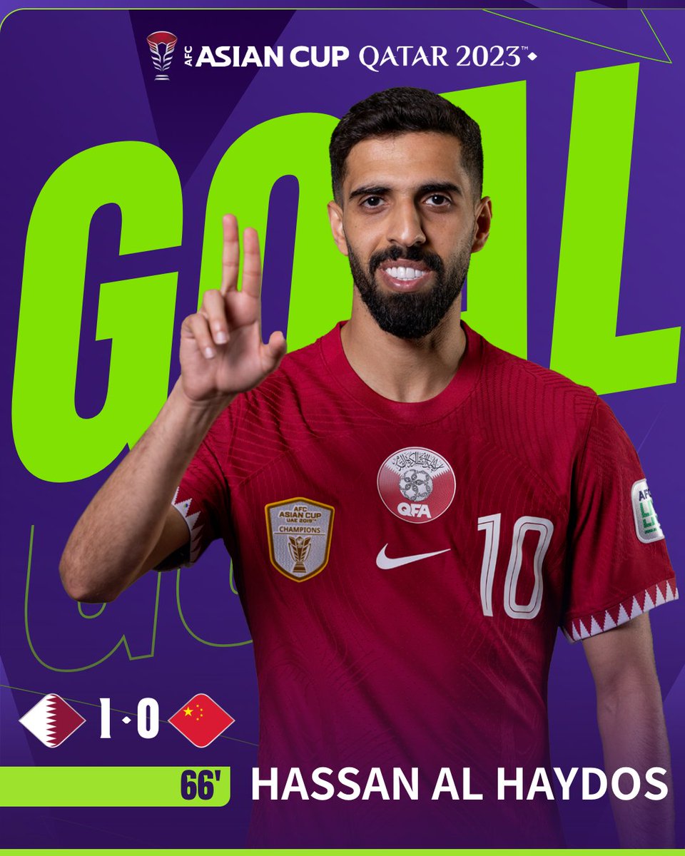 afcasiancup's tweet photo. ⚽️ GOAL | 🇶🇦 Qatar 1️⃣-0️⃣ China PR 🇨🇳

🪄 Pure magic from Hassan Al Haydos! An absolute stunner of a strike gives Qatar the lead!

📺 Watch Live https://t.co/Wvc1BBNkqM

#AsianCup2023 | #HayyaAsia | #QATvCHN https://t.co/C6UF1KclRa