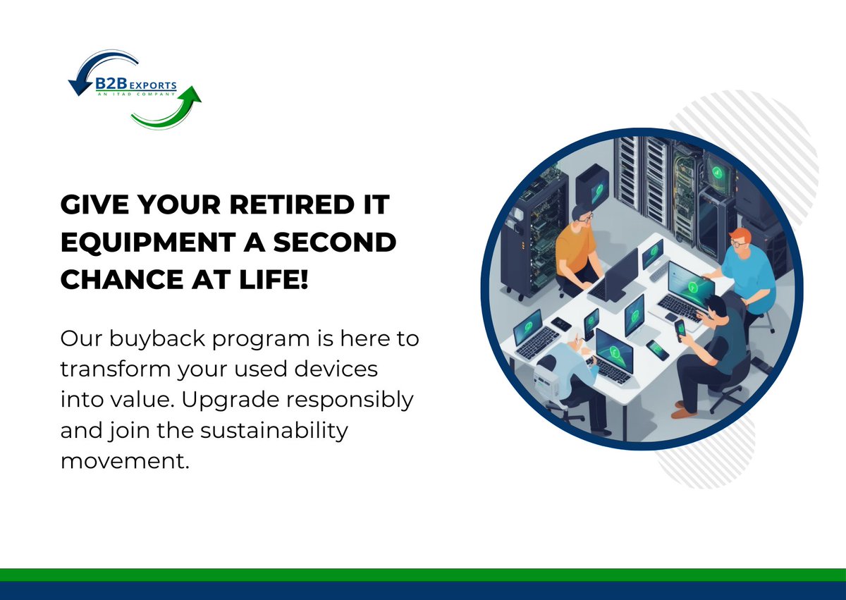 Embrace the circular economy with our Used IT Equipment Buyback program! 🔄💻 Maximize the value of your retired devices while minimizing environmental impact. Let's build a greener, smarter future together. 🌿🔧

#techsustainability #circulareconomy #itrecycling #b2bexportsllc