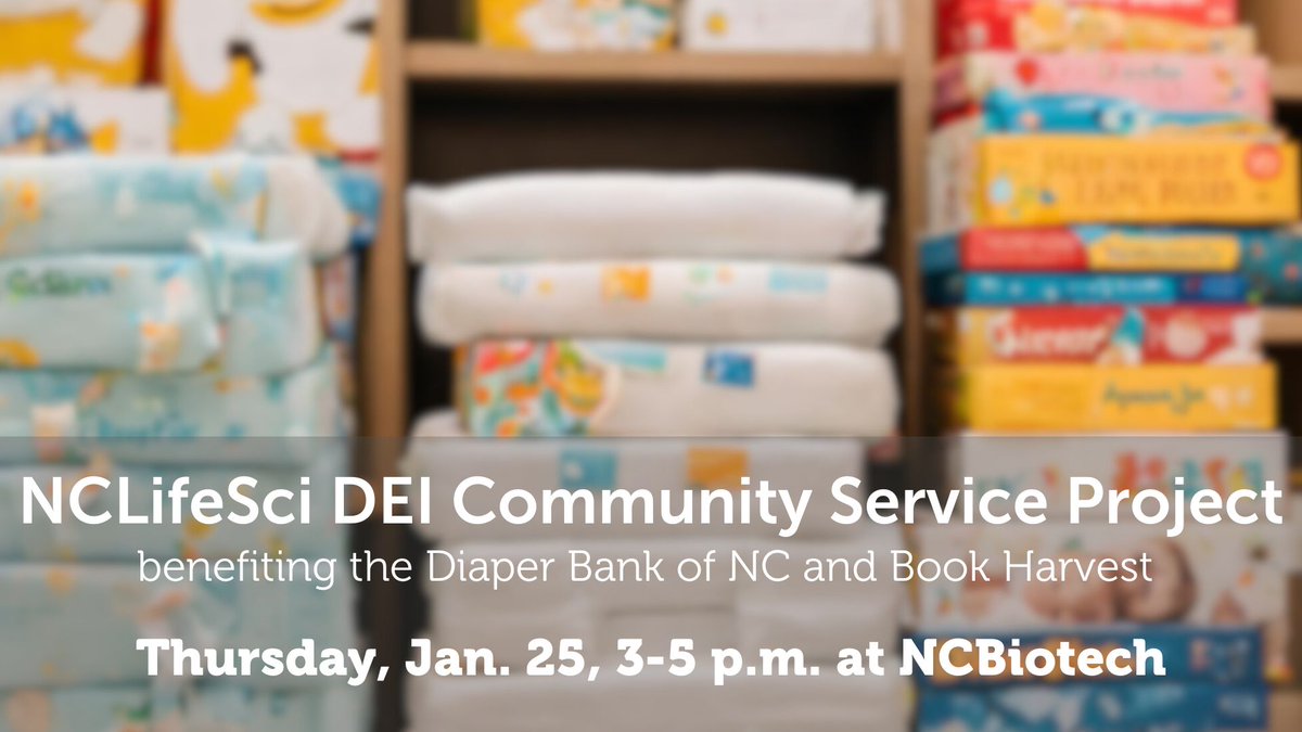 NCLifeSci members join us Thursday 3-5 p.m. for our DEI Community Service Project held <a href="/ncbiotech/">NCBiotech #NCLifeSciences</a> and benefiting <a href="/bookharvestnc/">Book Harvest</a> and <a href="/DiaperBankNC/">Diaper Bank of NC</a> and sponsored by <a href="/Merck/">Merck</a>.  Register or make your a donation  today. lnkd.in/e_vK6u4W.