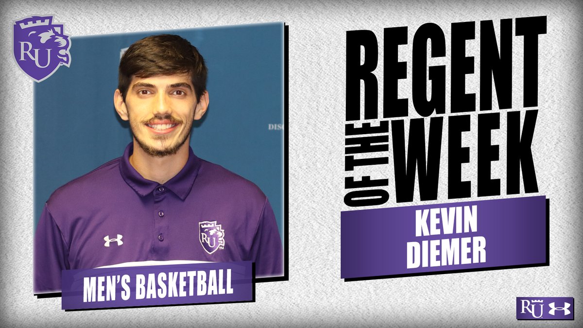 Congrats to Kevin Diemer on being named Regent of the Week! Kevin's best performance came in RU's 77-74 win vs Aurora. He had a season-high 31 points, a career-high 6 threes, 6 rebounds, 6 assists &amp; 2 steals. Last week, he averaged 22.5 points, 4.5 rebounds, 3.5 assists, 1 steal.
