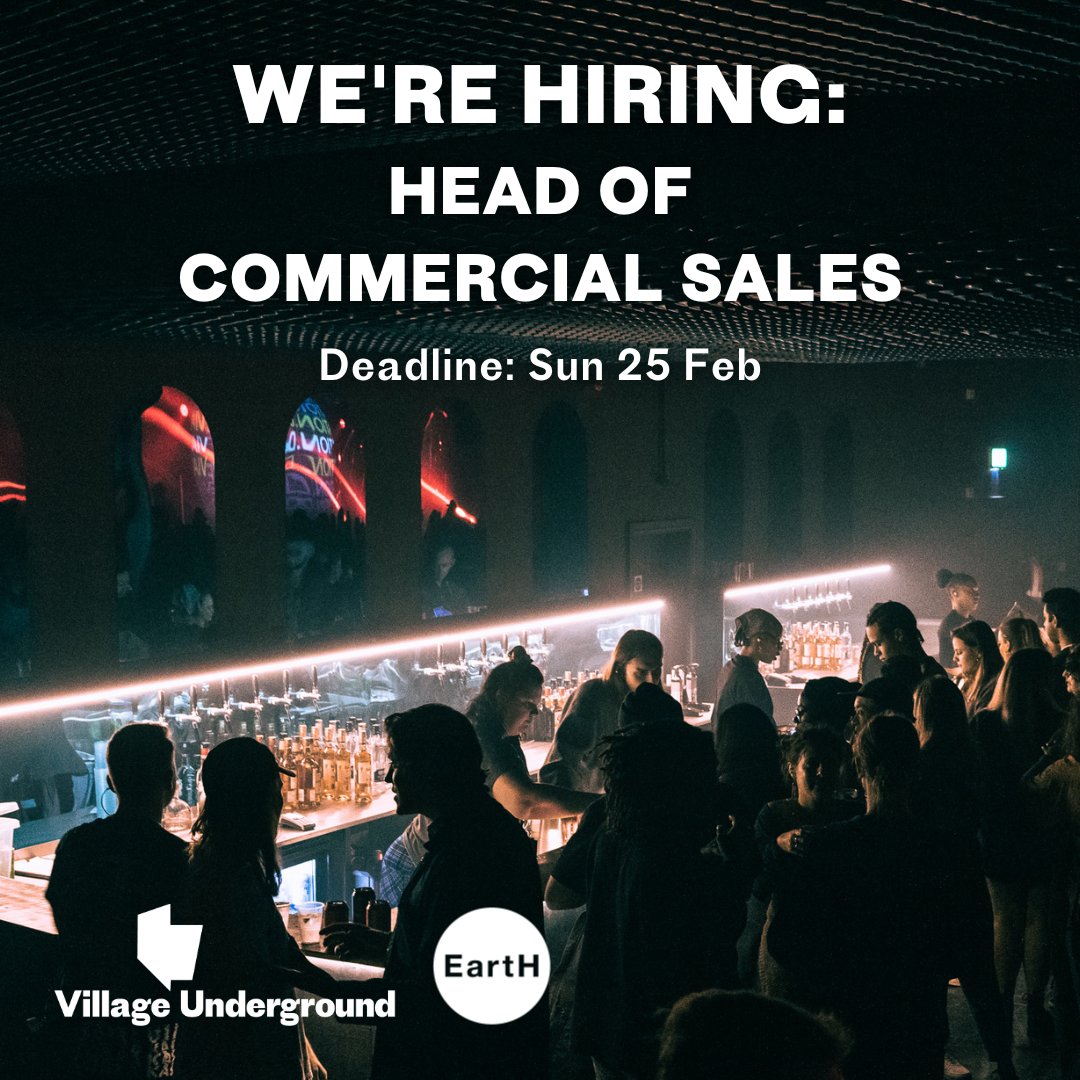 We're looking for an experienced Head of Commercial Sales to increase income generation & develop new business opportunities to maximise VU & EartH’s commercial possibilities, critical to financially supporting our arts programme. To apply → villageunderground.co.uk/head-of-commer… #eventprofs