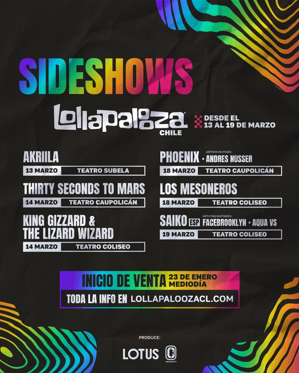 RadioChilena's tweet photo. Más información por 👇👇👇 @lollapaloozacl @lotusmusica @Ticketmaster

https://t.co/nHqfckEJvS https://t.co/lPM3wEamse