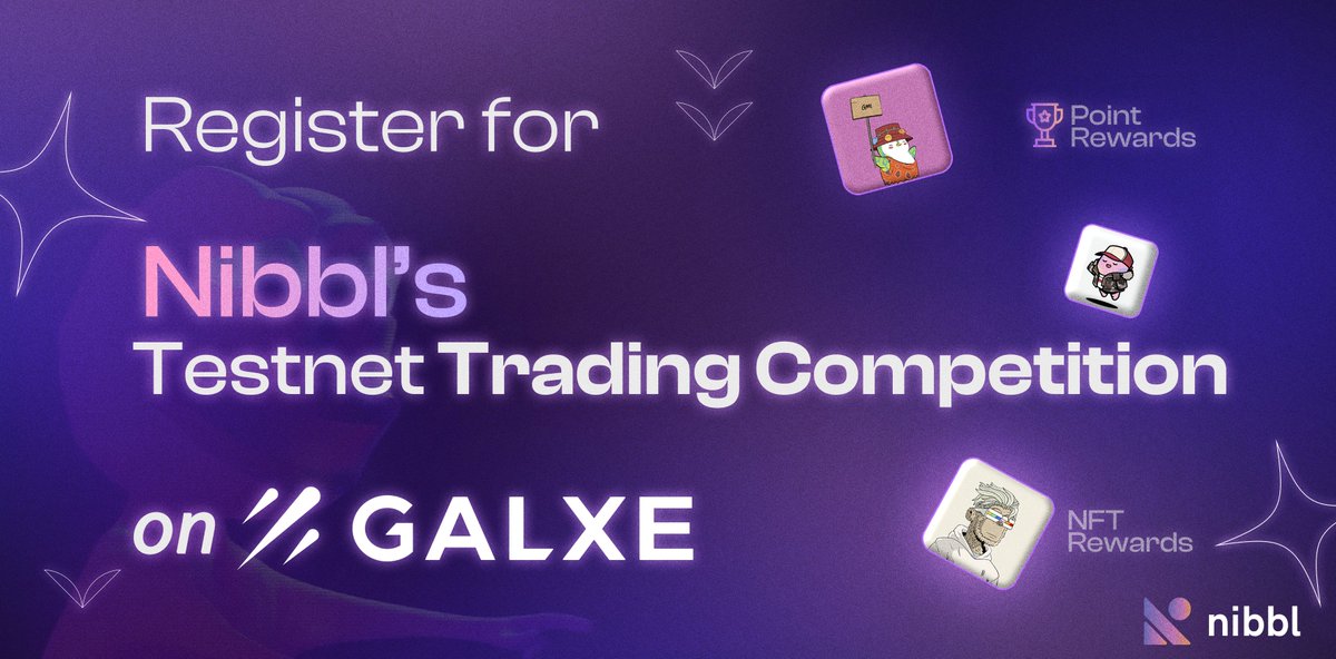 NibblNFT's tweet photo. Attention degens👀
All whitelisted users can now register on Galxe for Nibbl’s testnet trading competition!🚀 https://t.co/xC0nj5Hrjs