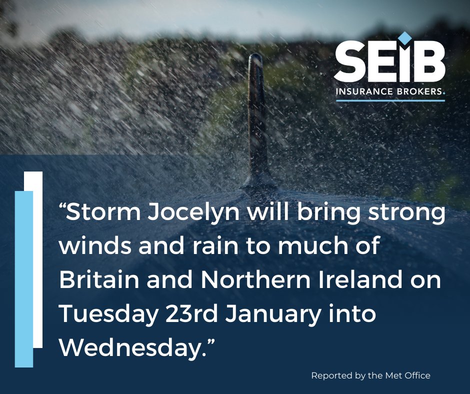 ⚠It has been forecast by the @metoffice that #StormJocelyn will hit the UK & Northern Ireland on Tues 23rd - Weds 24th Jan. We wanted to share our contact details, in case you need to get hold of our team.📞Please contact us on 01708 850000 to report a claim or info@seib.co.uk.