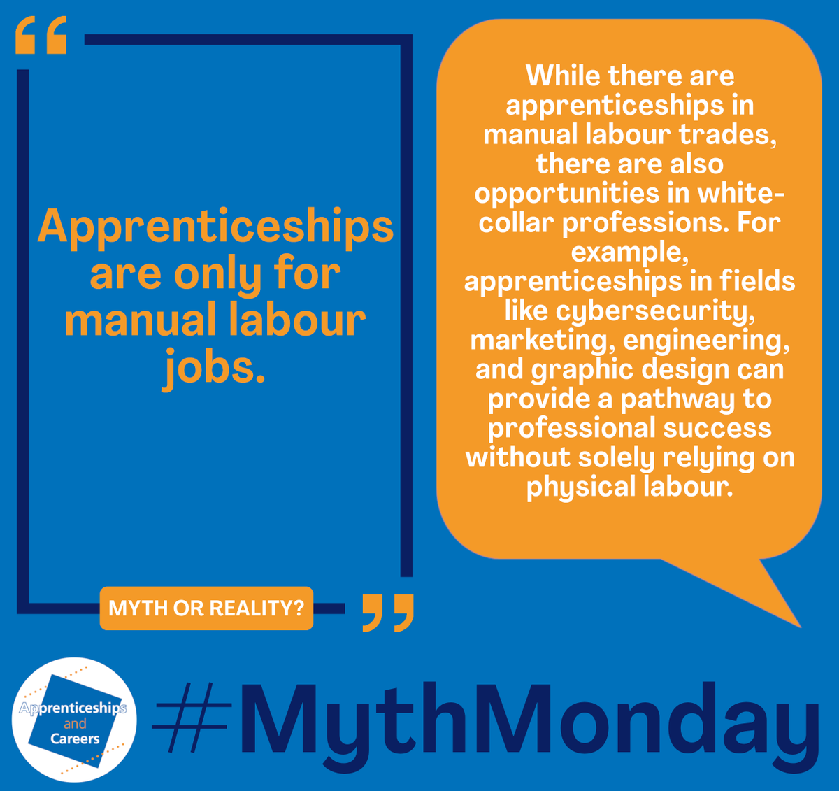 #MythMonday

Some further #mythbusting regarding #apprenticeships.

#CareersDay #CareersFamily #SkillsforLife #StepintotheNHS