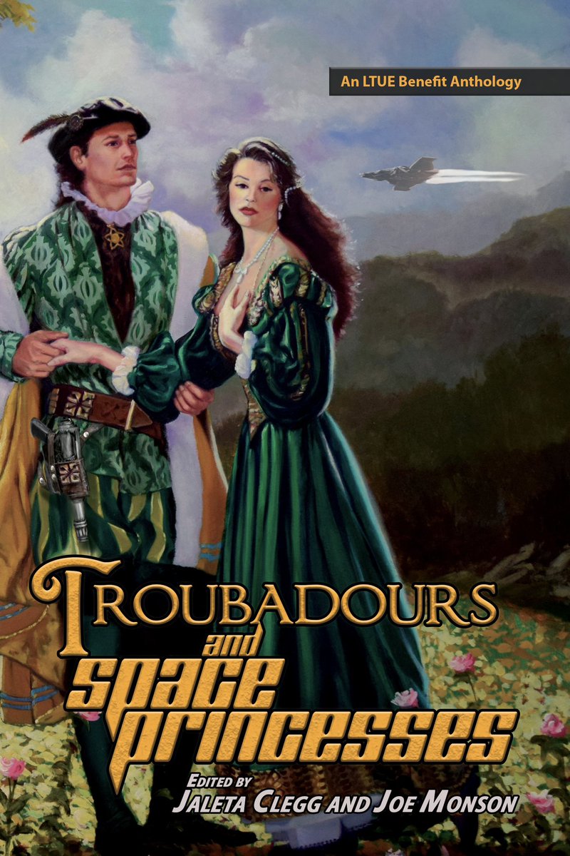 hemelein's tweet photo. We are excited to reveal the cover for Troubadours and Space Princesses, the sixth volume in the #LTUEBenefitAnthologies series. Edited by @Jaleta_Clegg and @JoeMonsonAuthor, cover art by Bradley Williams. https://t.co/1lVMp2gepJ https://t.co/BFXl0HJQua