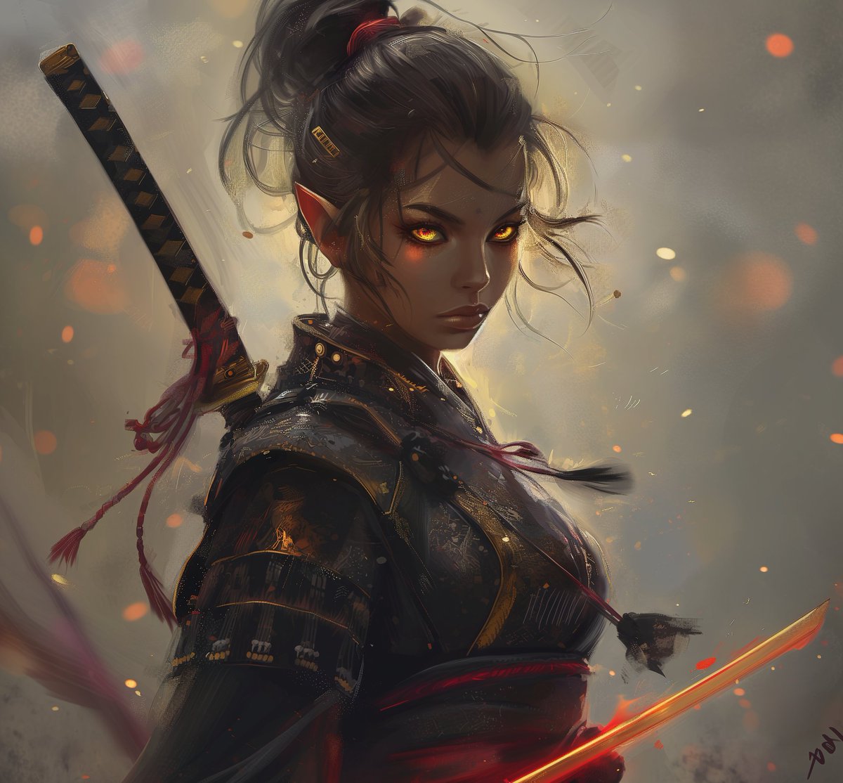 DramaticsThe's tweet photo. Elf Samurai, #midjourneyart playing with different art styles. https://t.co/3iIRPM9VYx