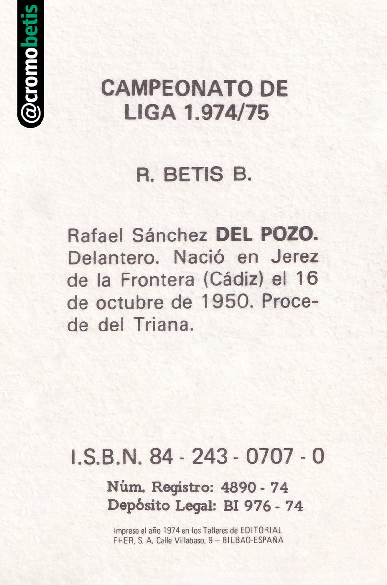 DEL POZO Temp. 74/75 (Fher) // Desborde jerezano 🏆 CAMPEÓN DE COPA #CromoBetis @ColeccionBetis