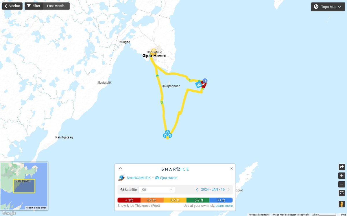 SmartICE_Arctic's tweet photo. Take a look at the SmartQAMUTIK run that was completed by our Sikulirjiit (Operators) last week near Gjoa Haven!
For more information on our ice thickness data, check out #SmartQAMUTIK on https://t.co/Ly0OvGmN7y!
#IceSeason #IceThickness #Nunavut #InuitNunagat #SIKU #SmartICE https://t.co/MOPcysq4NF