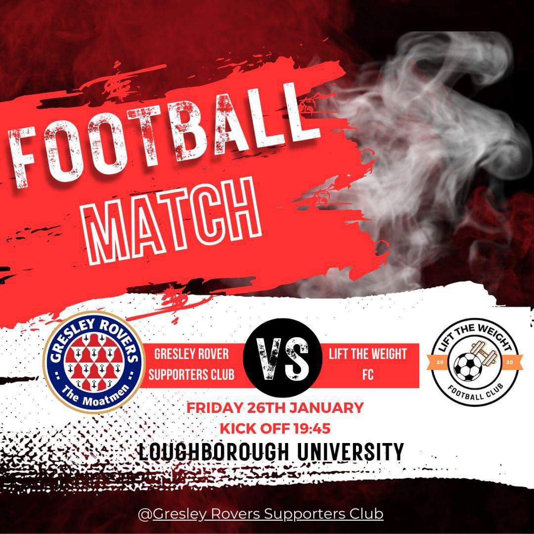GresleyRovers's tweet image. Stuck at a loose end this Friday evening? Come and support our supporters club @GresleyRoversSC who face @LifttheWeightFC at Loughborough University 🔴⚪️