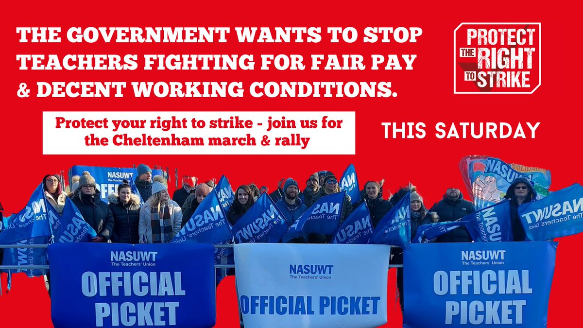 The Government is attacking teachers' right to take strike action. It wants to stop you fighting for fair and decent pay and working conditions.  

Join us in Cheltenham this Saturday to oppose these threats to your fundamental rights

More info: tuc.org.uk/events/protect…