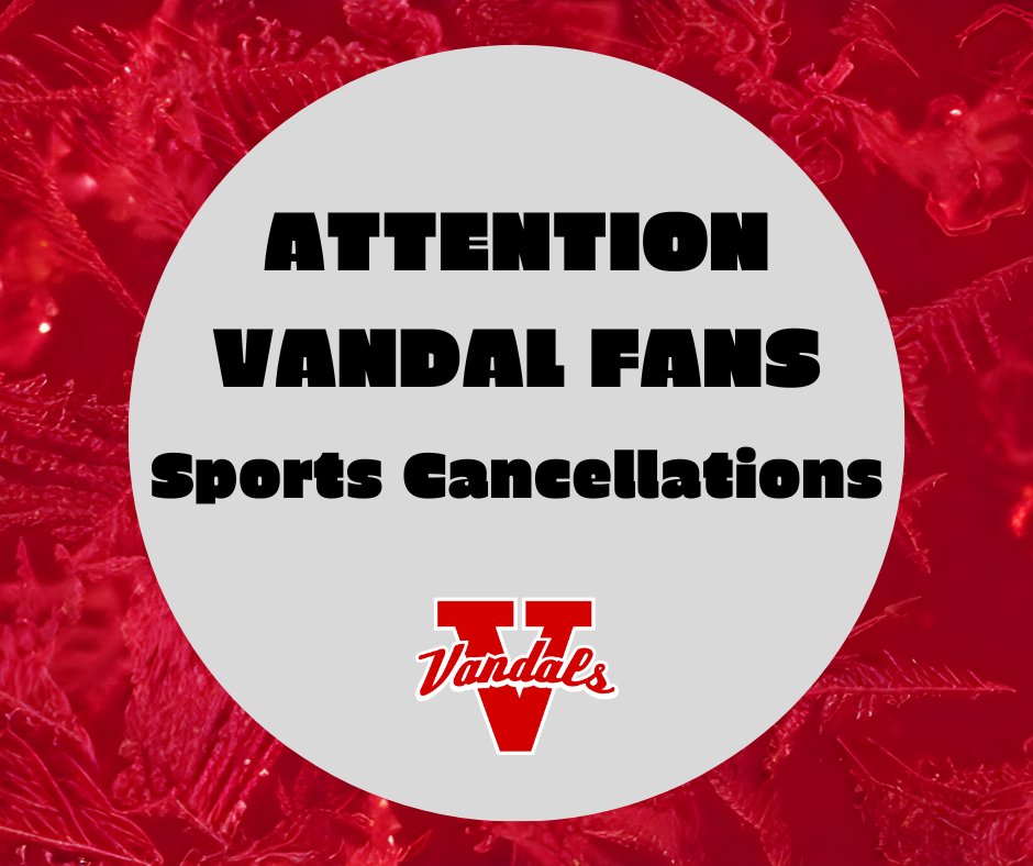 VandalsVjhs's tweet photo. ATTENTION VCHS &amp; VJHS:
VCHS: The HS Girl's basketball game for tonight(1/22) against CORL has been rescheduled for Wednesday, January 31st at 6 pm. 

VJHS: 8th Grade Boy's Basketball Tournament games for tonight(1/22) have been rescheduled for Wednesday, January 24th. https://t.co/XU0BWEW2YW