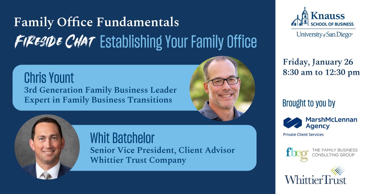 usd_fei's tweet photo. Learn more about what it means to be a good steward of your family's economic legacy through the employment of multi-generational strategies with Chris Yount and Whit Batchelor. Register for Family Office Fundamentals Symposium today: https://t.co/lBjqFnRtRr https://t.co/f4GULJ4ApD