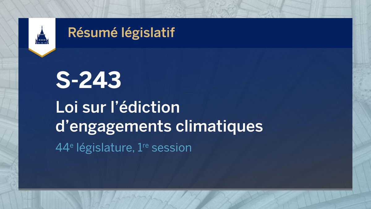 BiblioParlCA's tweet photo. Un résumé législatif du projet de loi #S243: Loi édictant la Loi sur la finance alignée sur le climat et apportant des modifications connexes à d’autres lois est maintenant disponible.
Lisez notre résumé pour en savoir plus : https://t.co/JI0twXIgFv #SenCA #Cdc #PolCan https://t.co/Jj4vfxmHoP