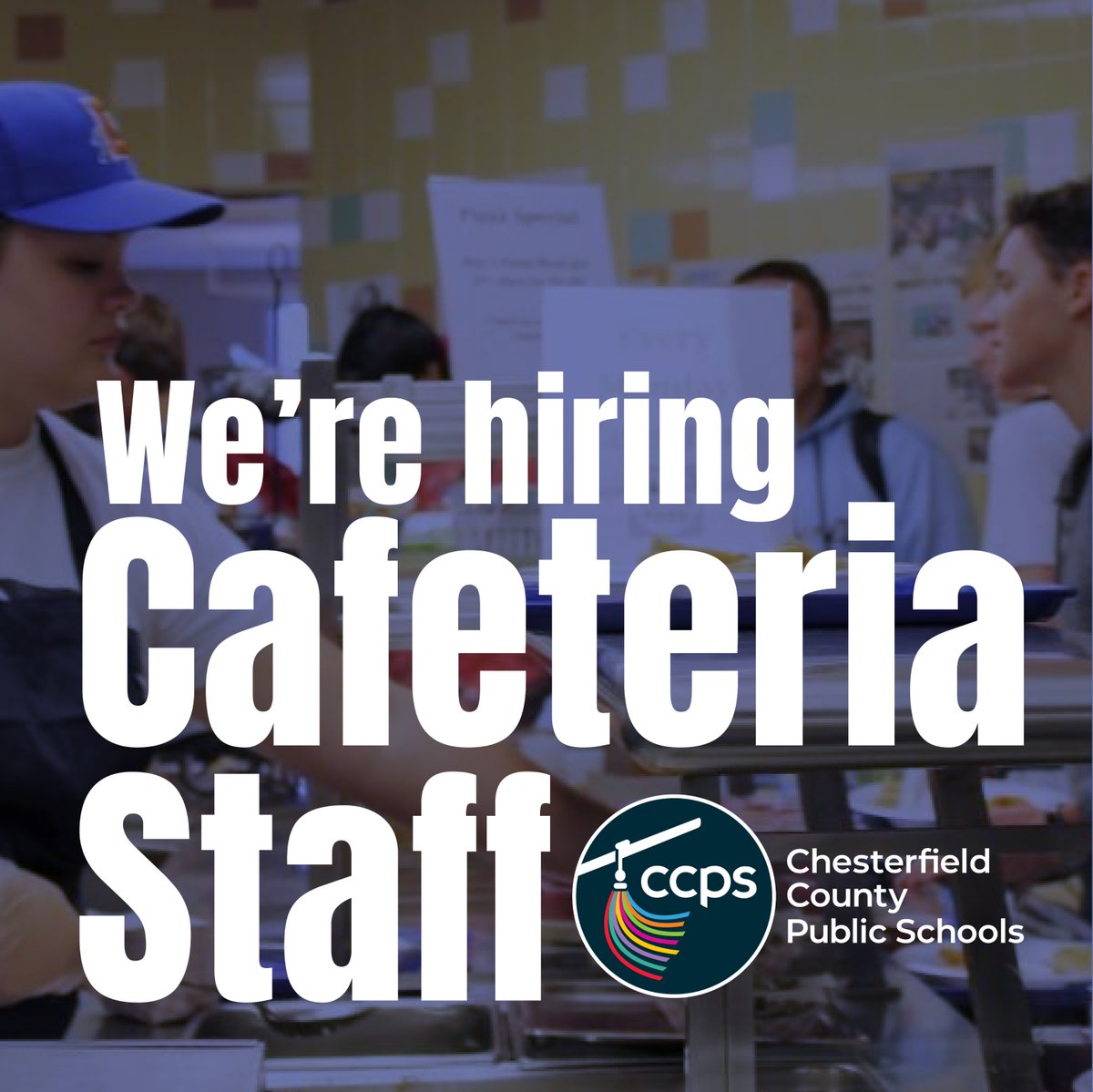 #oneCCPS is hiring part-time food service associates to work in school cafeterias during a job fair 4:30-6:30 p.m. Jan. 24 at Swift Creek Middle, 3700 Old Hundred Road South. Online registration is encouraged but not required. ▪ Learn more and register at bit.ly/CCPSfoodservice