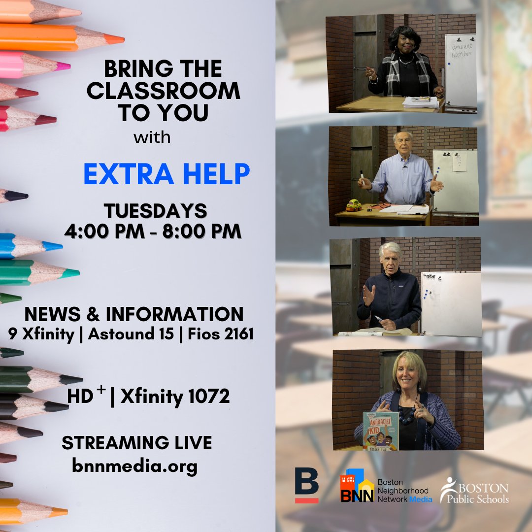 BNN_Television's tweet photo. Tune in to Extra Help, BNN's weekly homework help show Tuesdays at 4 PM on News & Information - Xfinity 9 | Astound 15 | Fios 2161, HD + Channel | 1072 and Streaming Live | https://t.co/1HZKaZySjw. #extrahelp #education #supportteachers #supportstudents https://t.co/v4dskHZqaA