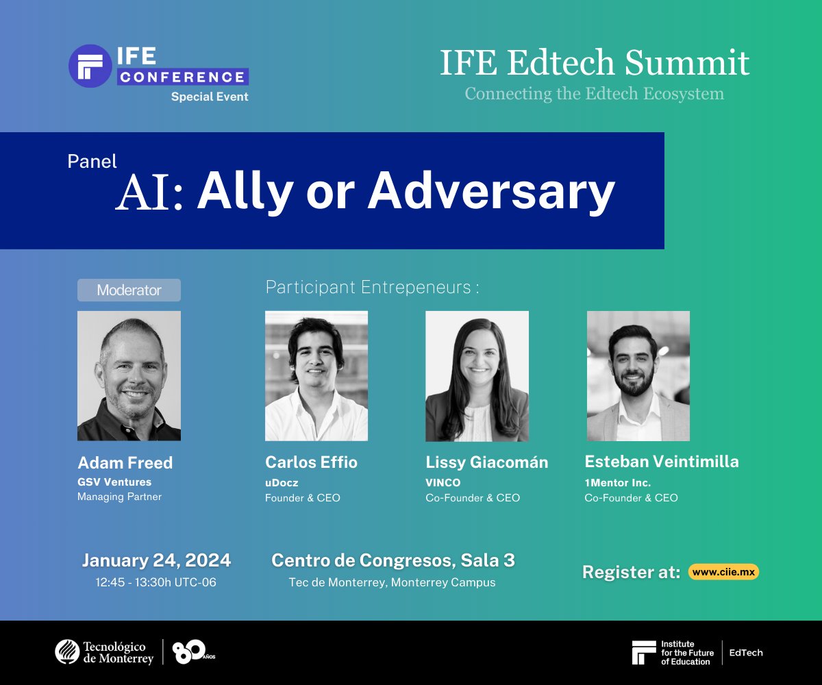 La IA: ¿la próxima gran revolución o la mayor amenaza? 🤖

Nuestra CEO, Lissy Giacomán, participará. El evento establece un nuevo estándar para la educación en América Latina y cambios futuros.

¡No te lo pierdas!

#IFEEdtech #IA #futuro #educación #Vincoed #Edtech