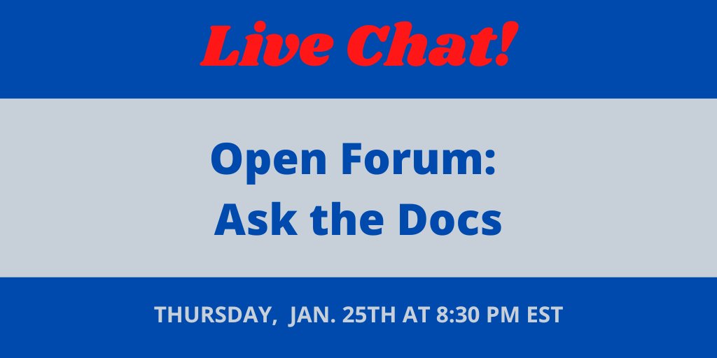 Do you have a question for our #OrthopedicSurgeons? Join us on Thursday, Jan. 25th at 8:30 PM EST for a FREE OPEN FORUM: ASK THE DOCS online chat session. You can ask about any orthopedic condition. For details see: tinyurl.com/ICLLChat #Orthopedics #ICLL #DrShawnStandard