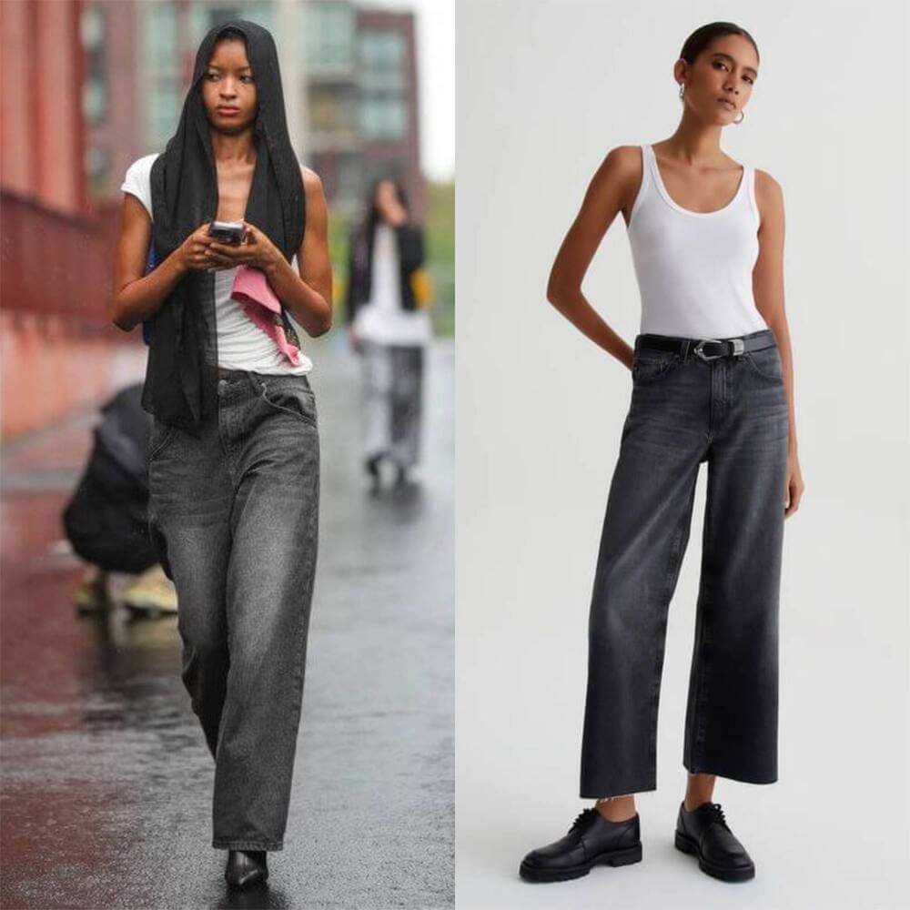 Трендовый цвет джинсов 2024 - серый  dress-mag.com/trend/glavnye-…