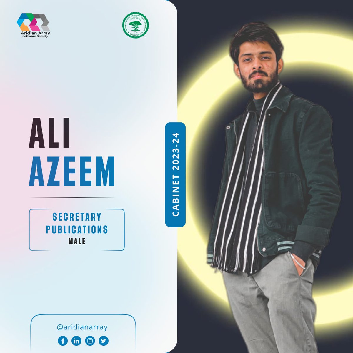 AridianArray's tweet photo. Introducing Ali,Secretary Publications With top-notch photography skills,Ali Azeem brings a unique flair to the aridian array's digital presence. Get ready for a year where aridian array shines with captivating content! Ali Served as Secretary Media Editor in Last Two cabinets. https://t.co/BXvzQ6eDzf
