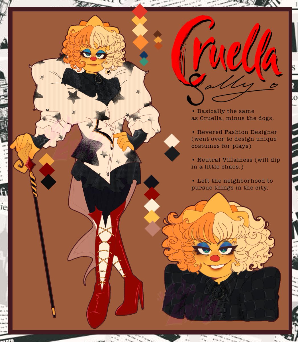 Cruella Sally now exists! Weewoooo
[I made her too pretty for me]

#sallystarlet #WelcomeHomeAU #WelcomeHome #WelcomeHomePuppetShow #sallystarletau #cruellasally