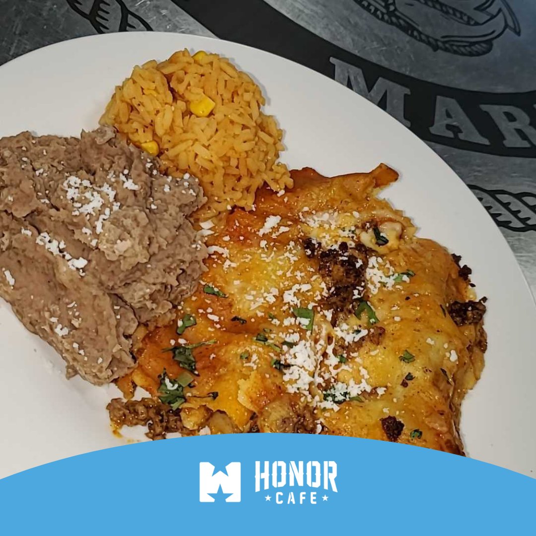 👉🏼 Today's Special: Dive into a plate of flavor-packed Beef Enchiladas, served with our homemade Spanish rice and irresistible homemade refried beans. It's a fiesta of deliciousness waiting to delight your taste buds.

Head over to Honor Cafe and spice up your day! 😋